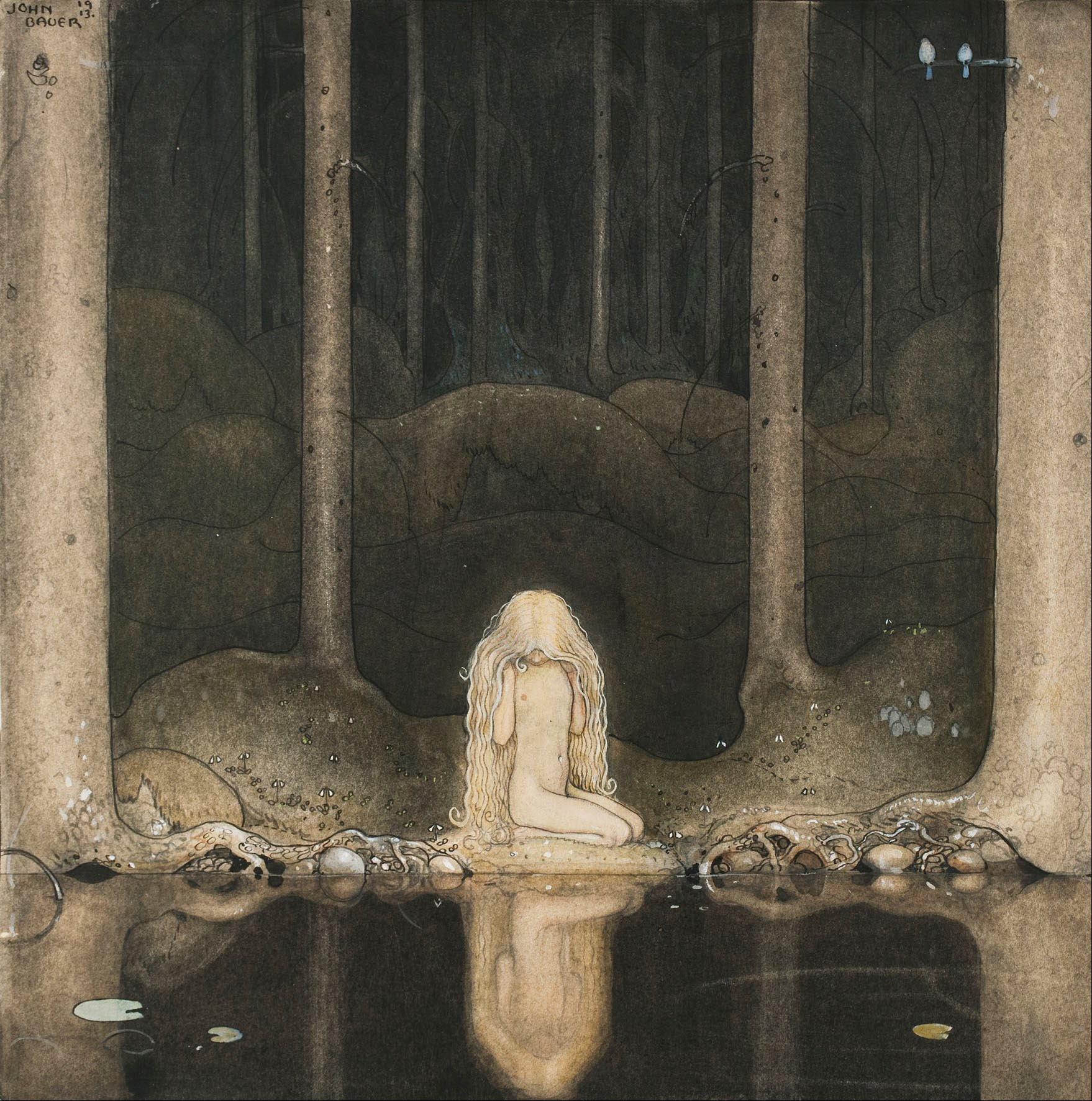 John_Bauer_-_Princess_Tuvstarr_gazing_down_into_the_dark_waters_of_the_forest_tarn._-_Google_Art_Project