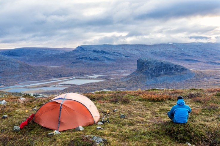 Camp in the Sarek - Nationalpark in Sweden, Lapland in autumn