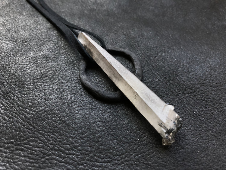 Medium Single Point Tessin Habit Quartz Crystal Pendant with Hematite Inclusions