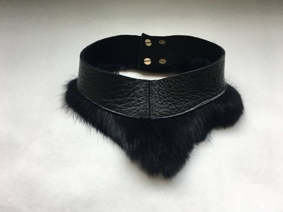 Slender Choker - NZ Deer Hide and Rabbit Fur Trim